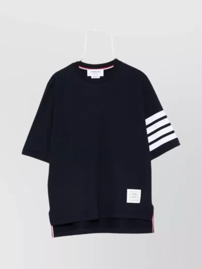 Thom Browne Striped Sleeve Crew Neck Cotton T-shirt In Black