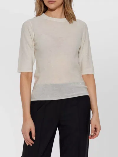 Fabiana Filippi Crewneck Knit Top Short Sleeves In Neutral