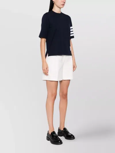 Thom Browne Striped Sleeve Crew Neck Cotton T-shirt In Black
