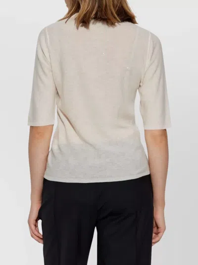 Fabiana Filippi Crewneck Knit Top Short Sleeves In Neutral