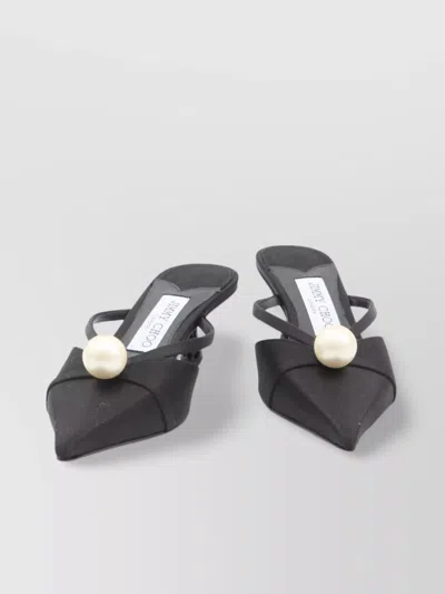 Jimmy Choo Pointed Toe Kitten Heel Sandals With Pearl Embellishment