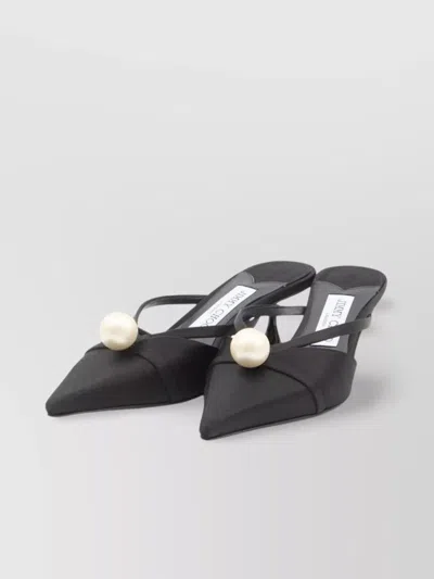 Jimmy Choo Pointed Toe Kitten Heel Sandals With Pearl Embellishment