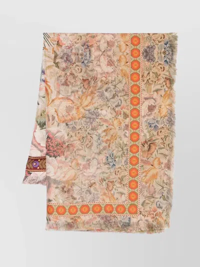 Pierre Louise Mascia Silk Scarf With Floral Print And Fringed Edges