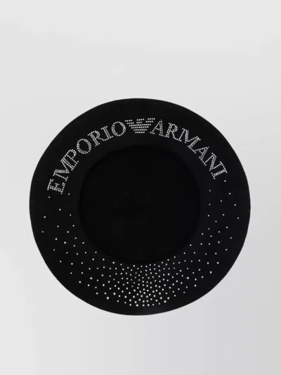 Emporio Armani Fitted Round Crown Hat With Crystal And Stud Embellishments