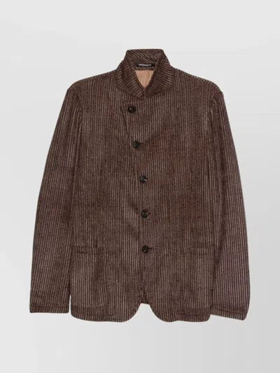 Emporio Armani Single-breasted Blazer Jacket Textured Finish In Brown