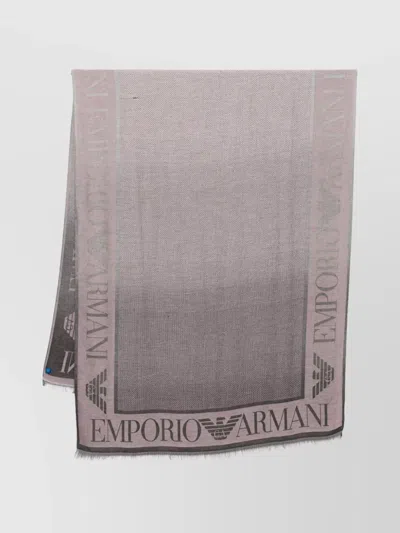Emporio Armani Fringed Edges Rectangular Logo Scarf In Purple