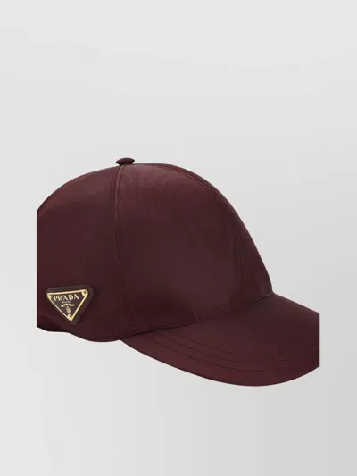 Prada Nylon Baseball Cap Panel Construction Visor Brim In Brown
