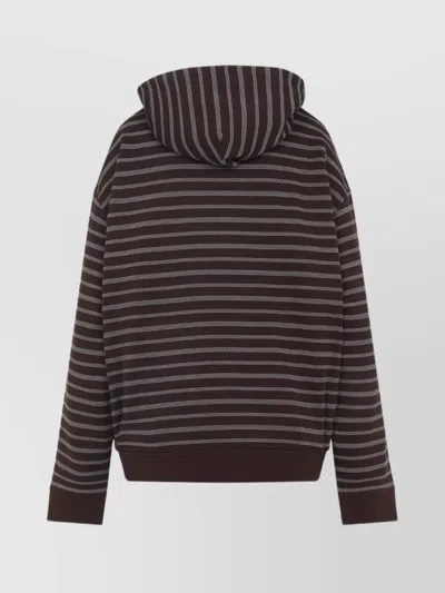 Miu Miu Hoodie Striped Cotton Drawstring In Brown