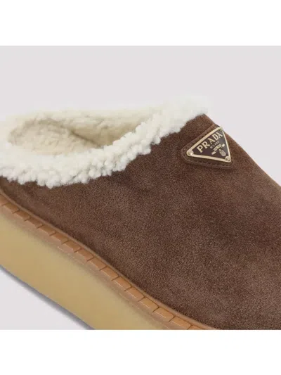 Prada Shearling Trim Suede Mule Platform