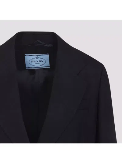 Prada Wool Jacket Notched Collar In Blue