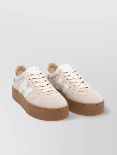 Hogan Platform Sneakers With Suede Upper And Leather Logo In Neutral