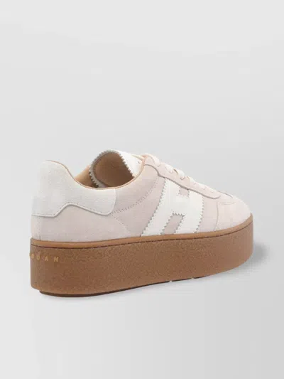 Hogan Platform Sneakers With Suede Upper And Leather Logo In Neutral