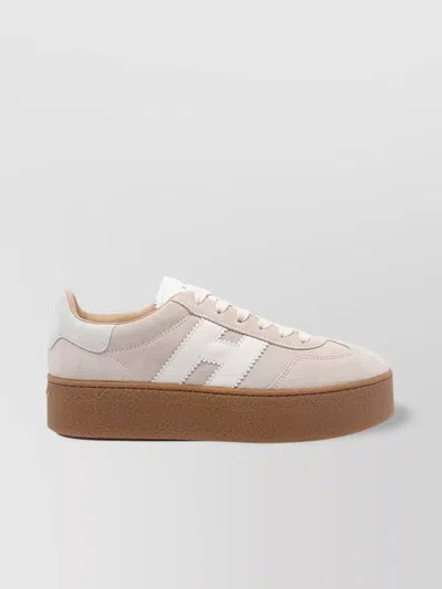 Hogan Platform Sneakers With Suede Upper And Leather Logo In Neutral