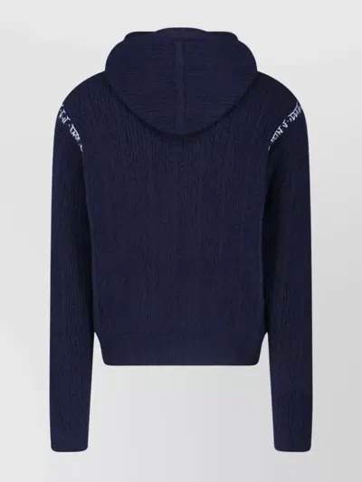 Marni Hooded Sweatshirt With Embroidered Detail And Ribbed Texture In Blue