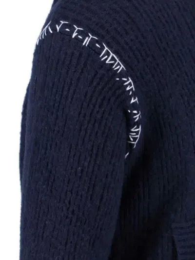 Marni Hooded Sweatshirt With Embroidered Detail And Ribbed Texture In Blue
