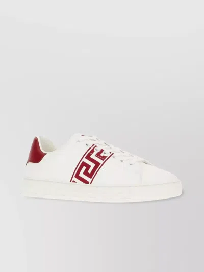 Versace Leather Sneakers With Greca Detail And Accents In White