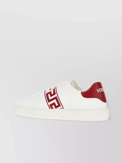 Versace Leather Sneakers With Greca Detail And Accents In White