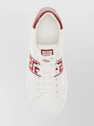 Versace Leather Sneakers With Greca Detail And Accents In White