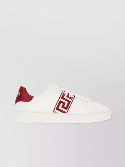 Versace Leather Sneakers With Greca Detail And Accents In White