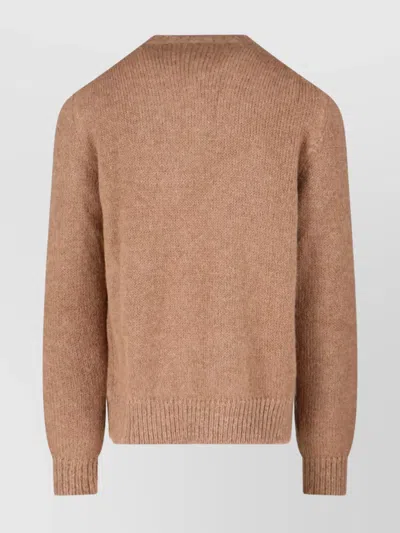 Jil Sander Ribbed Crewneck Sweater With Soft Texture In Brown