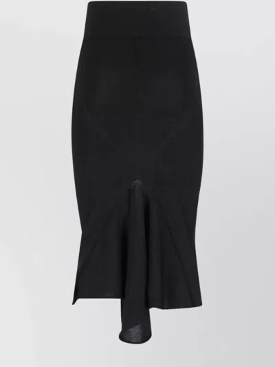Rick Owens Asymmetrical Midi Skirt In Wool In Black