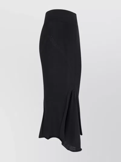 Rick Owens Asymmetrical Midi Skirt In Wool In Black