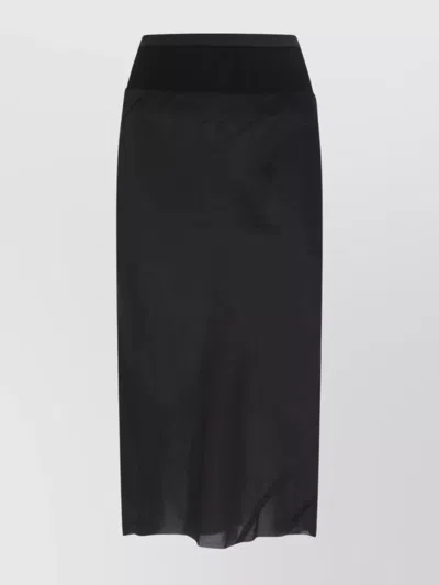 Rick Owens Asymmetric Elastic Waistband Midi Skirt In Black