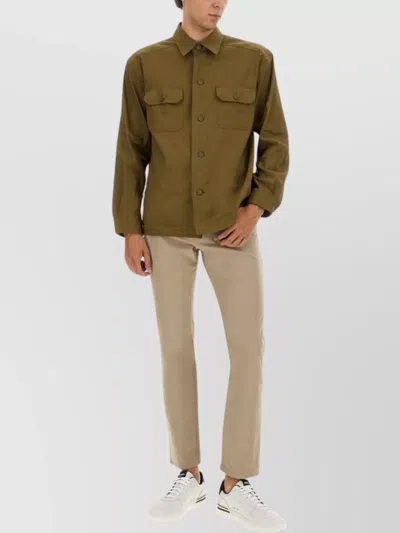 Hugo Boss Boss Stretch Linen And Viscose Shirt In Brown