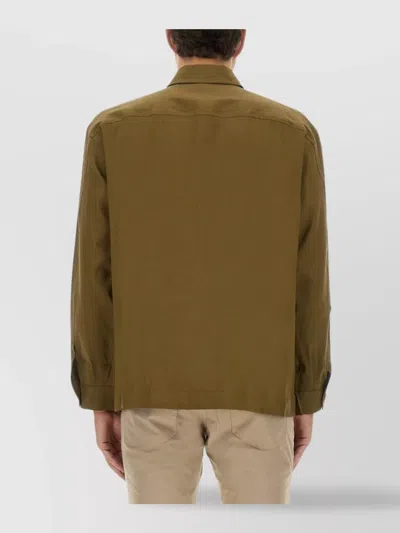 Hugo Boss Boss Stretch Linen And Viscose Shirt In Brown
