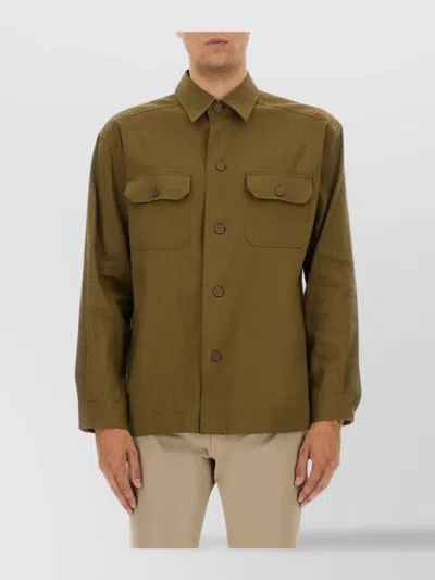 Hugo Boss Boss Stretch Linen And Viscose Shirt In Brown