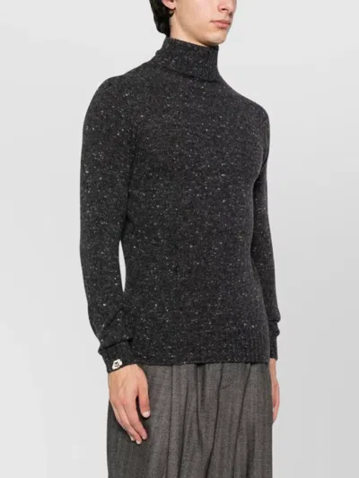 Drumohr Speckled Grey Turtleneck Sweater With Ribbed Cuffs In Black