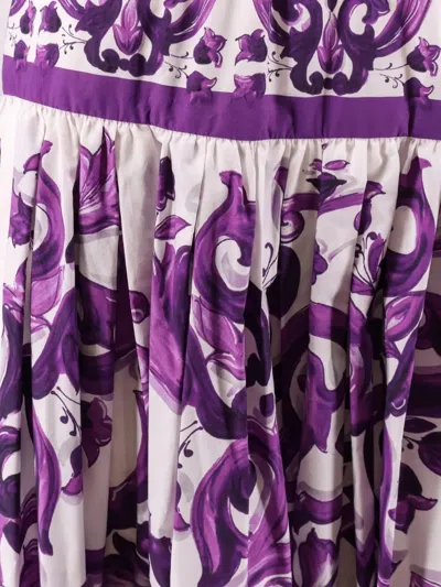 Dolce & Gabbana Violet Long Skirt With Ruffle Hem And All-over Floral Motif In Cotton Woman In Purple