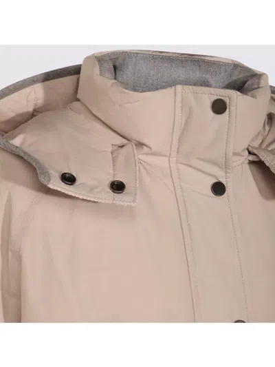 Brunello Cucinelli Puffer Jackets With Hood And Flap Pockets In White