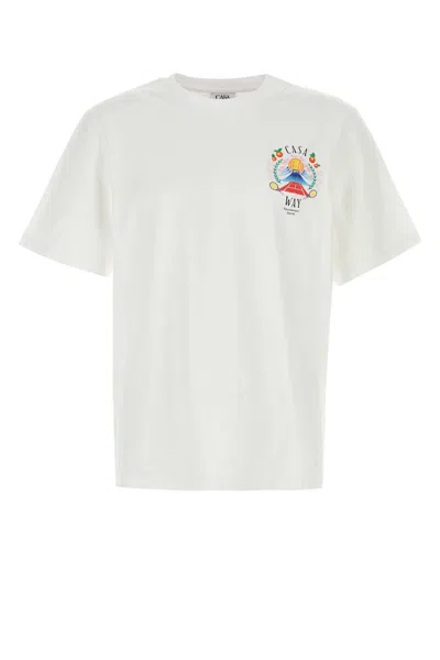 Casablanca T-shirt Girocollo Con Logo Sul Fronte In Cotone Bianca Uomo In White