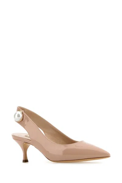 Casadei Powder Pink Leather Pumps In Brown