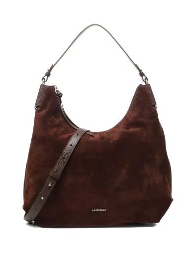 Coccinelle Spacious Brown Suede Handbag With Zip Fastening In Brown