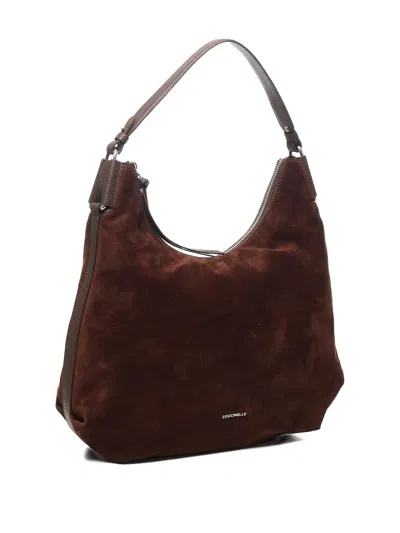Coccinelle Spacious Brown Suede Handbag With Zip Fastening In Brown