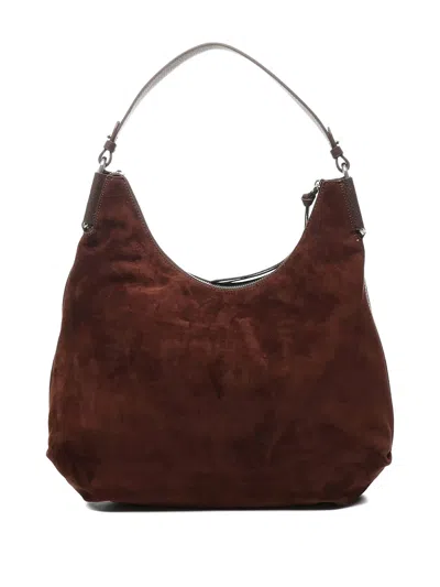 Coccinelle Spacious Brown Suede Handbag With Zip Fastening In Brown