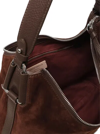 Coccinelle Spacious Brown Suede Handbag With Zip Fastening In Brown
