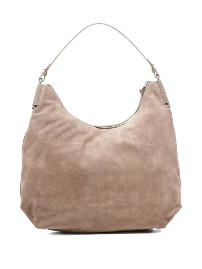 Coccinelle Spacious Brown Suede Handbag With Zip Fastening In Brown