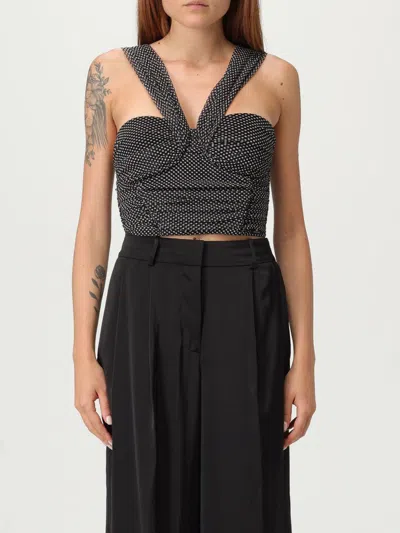 Elisabetta Franchi Draped Off-shoulder V-neck Cropped Top In Black