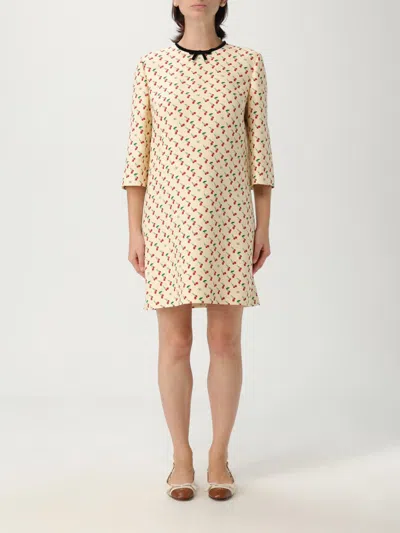 Valentino Cherry Print Crepe Couture Mini Dress In Neutral