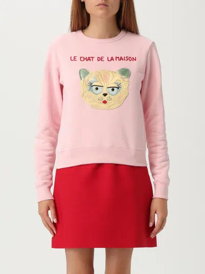 Valentino Cat-embroidered Cotton Jersey Sweatshirt In Pink