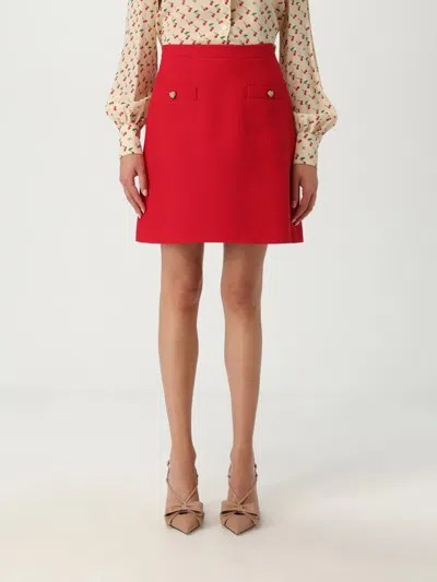 Valentino Crepe Couture Skirt With Heart Jewel Buttons In Red