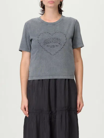 Ganni Cotton T-shirt Featuring Heart Embroidery