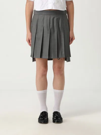Thom Browne Pleated Tailored Skirt With Structured Waistband In Gray