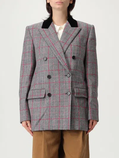 Chloé Double-breasted Velvet-trimmed Checked Wool Blazer