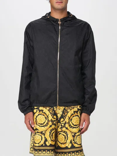 Versace Nylon Jacket With Hood And Elastic Cuffs In Black