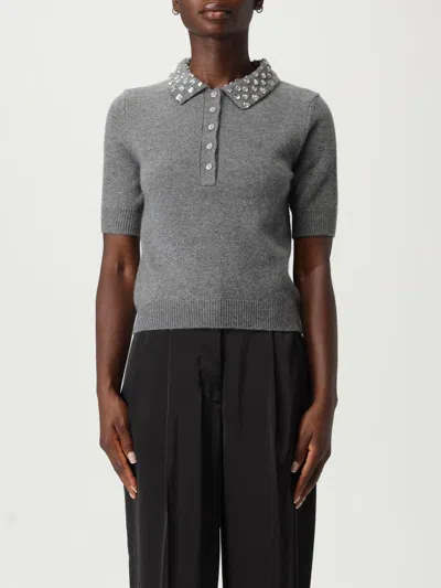 Blumarine Grey Polo Shirt  With Collar Beaded In Gray