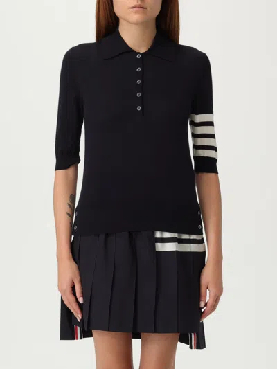 Thom Browne 4 Bar Short-sleeve Fine Merino Wool Polo Shirt In Black